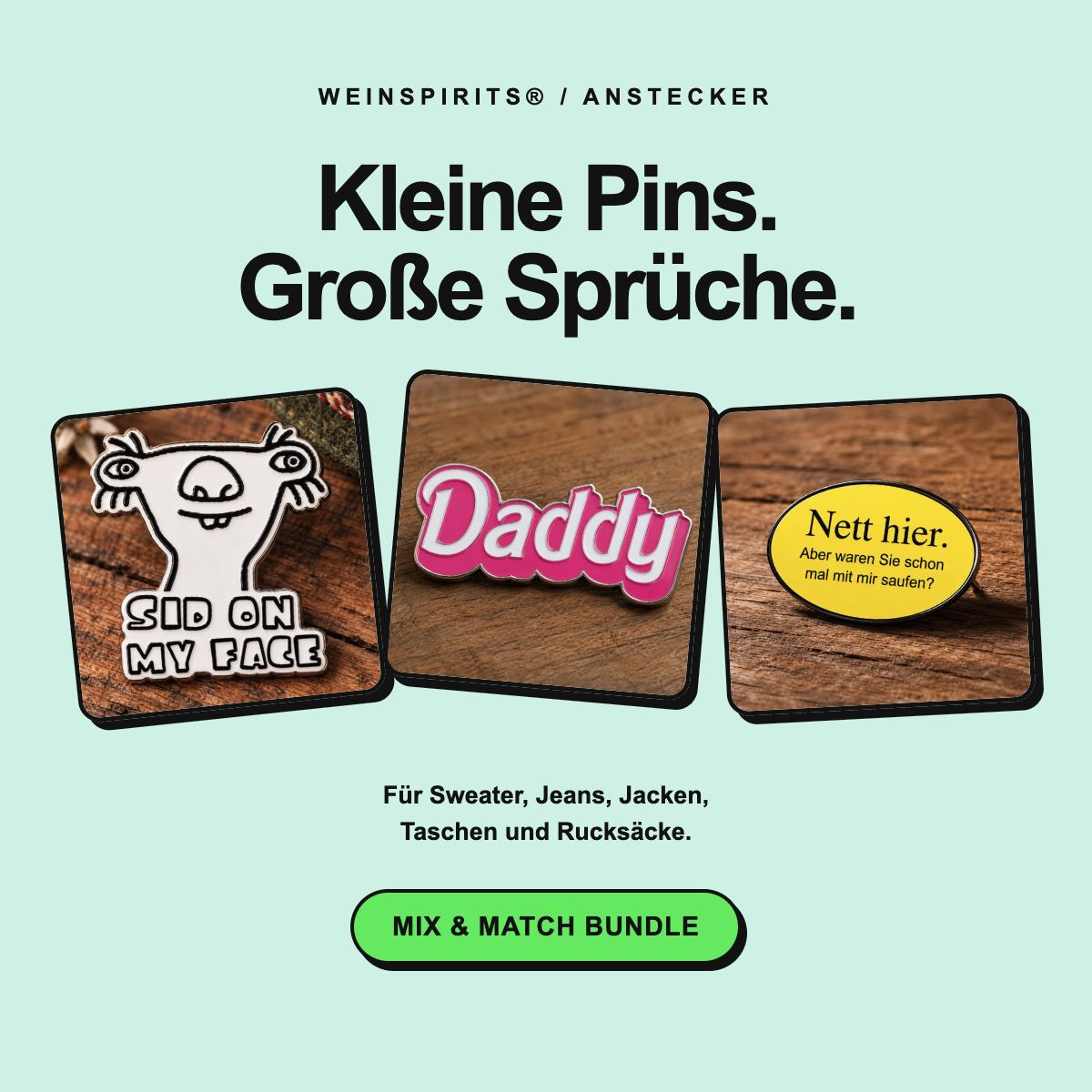 Anstecker Mix & Match Bundle – Pins für Sweater, Jeans, Jacken, Taschen und Rucksäcke